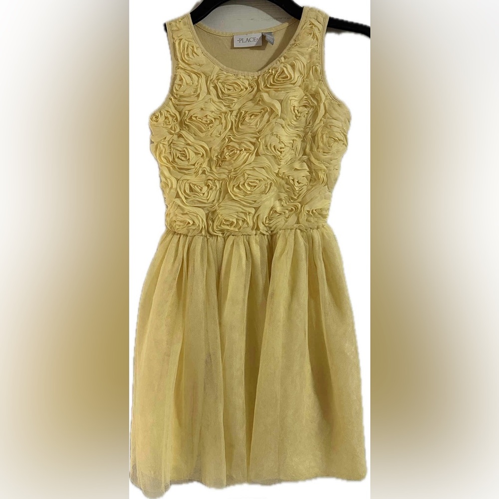 EUC Children’s Place girls dress yellow, size Large 10-12 with flower pattern